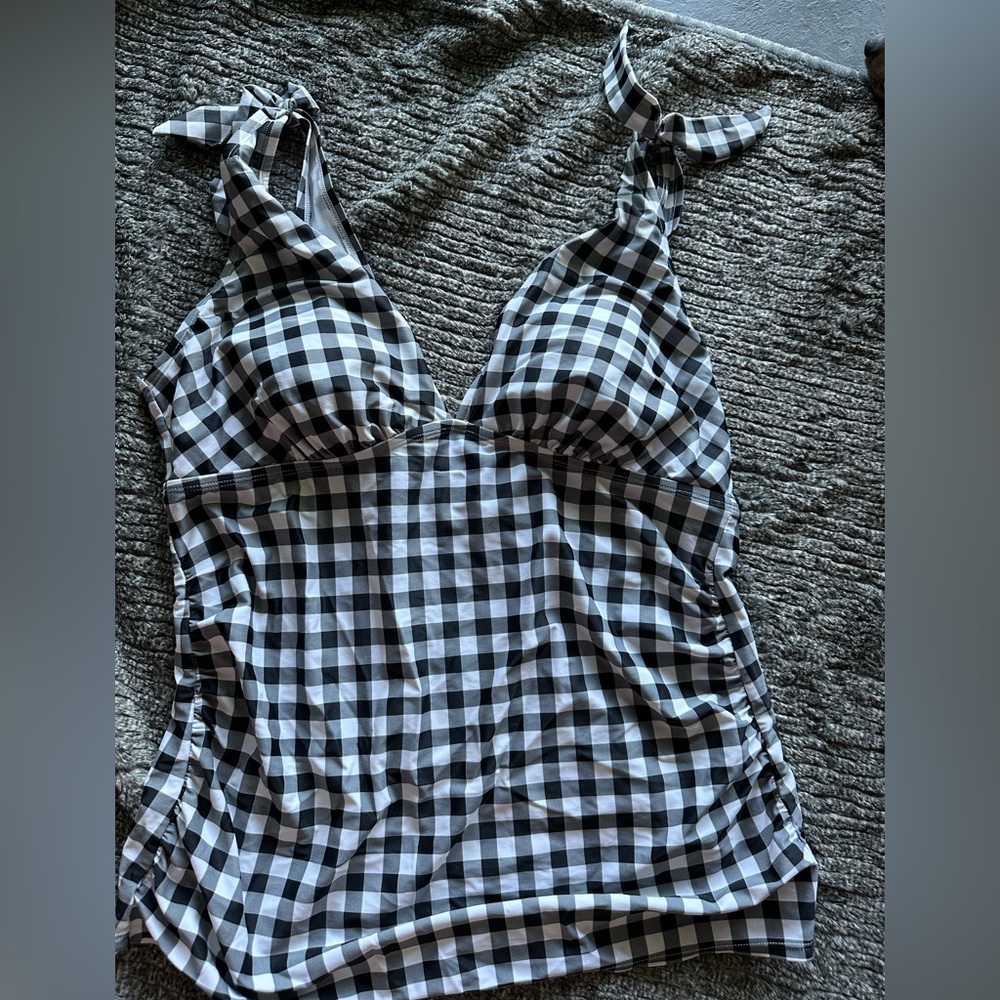 Kona Sol Black & White Gingham Tie-Shoulder Swim Tankini